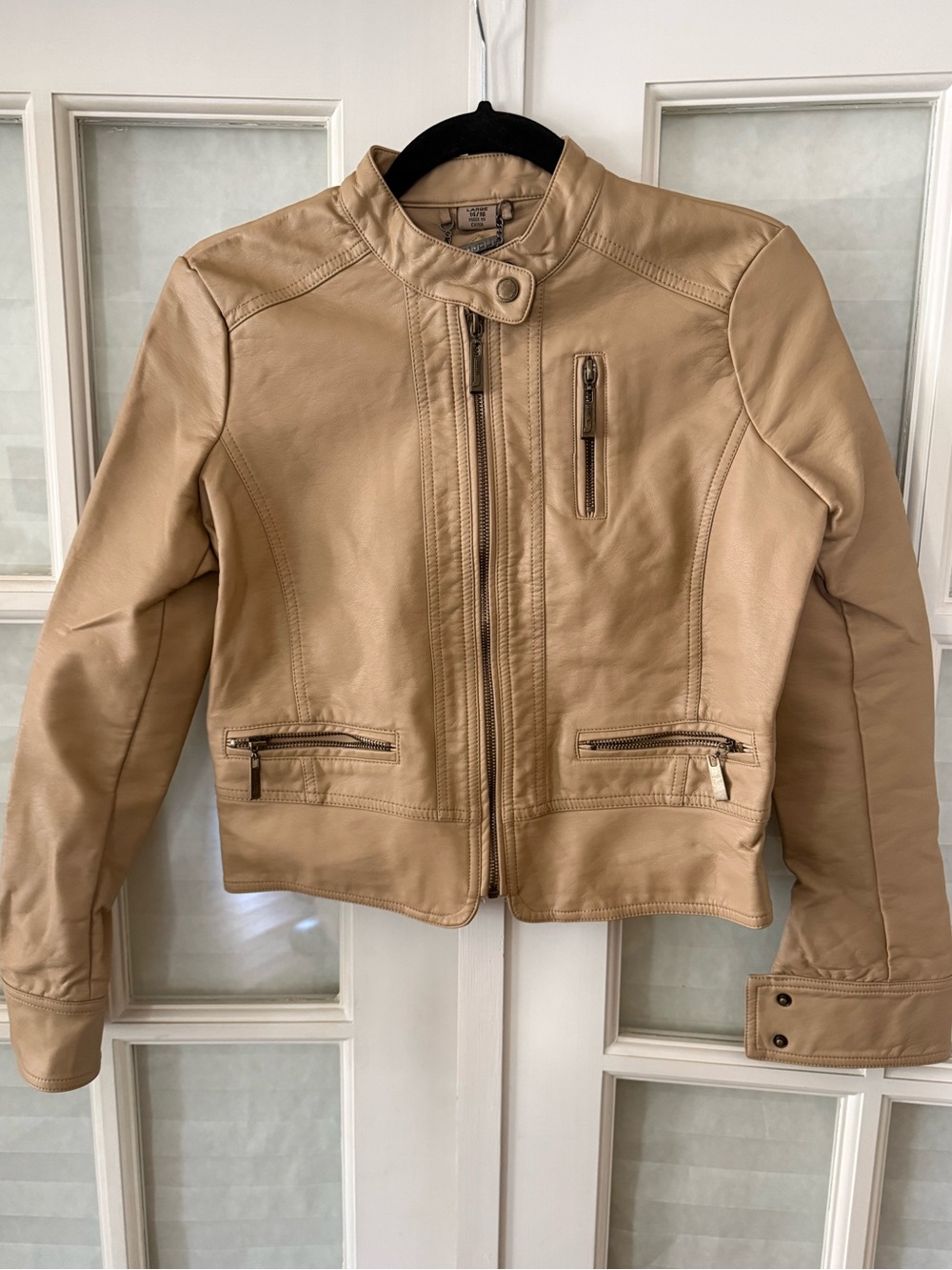 Jou Jou Tan Faux Leather Moto Jacket with Zip Pockets